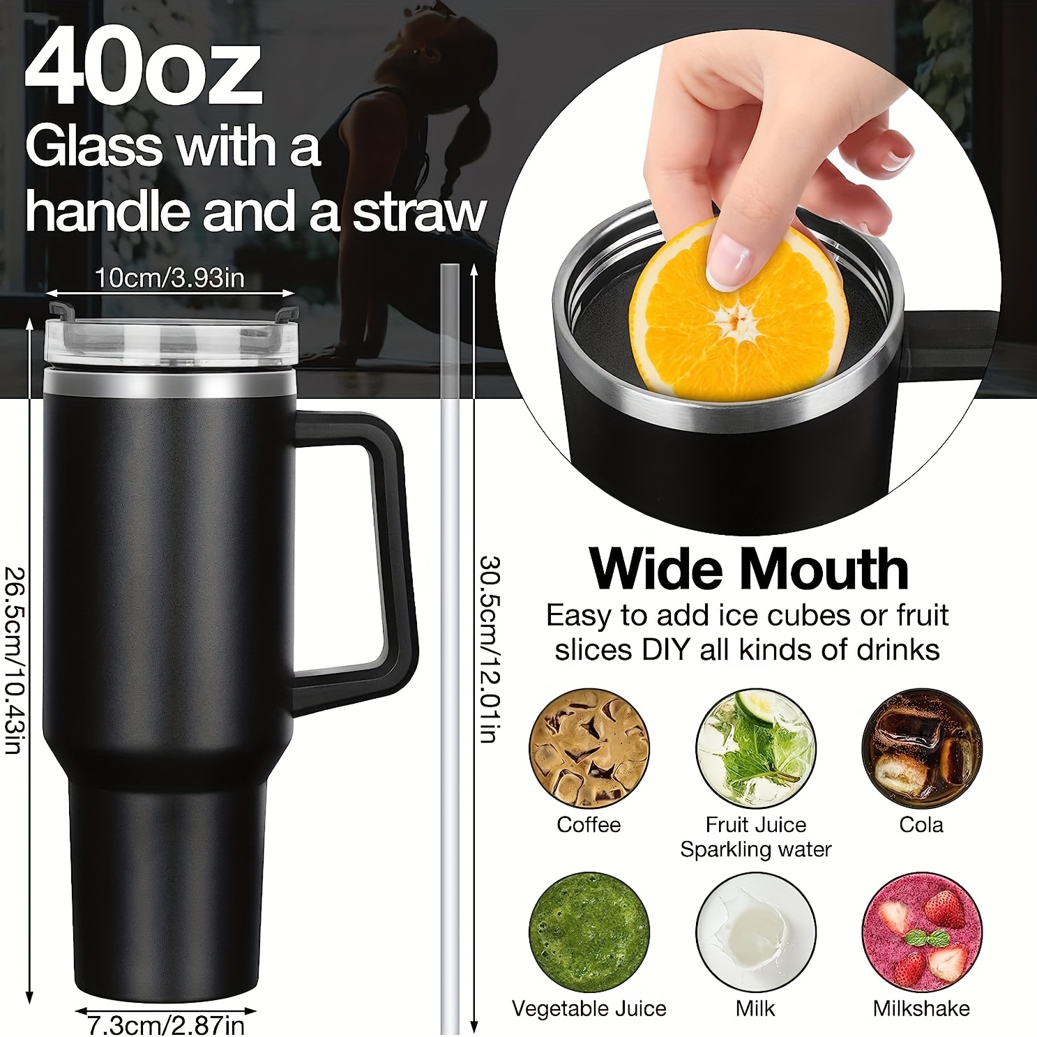 40OZ Stainless Steel Straw Coffee Insulation Cup With Handle