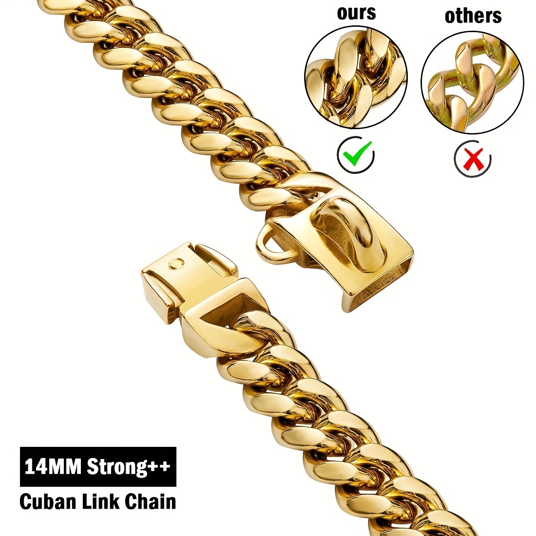 Waterproof Cuban Link Dog Collar Stainless Steel Buckle for Large Breeds