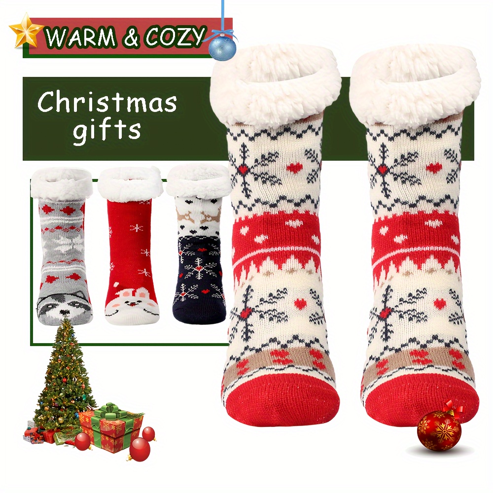 Christmas Fuzzy Socks Non slip Thick Fleece Lining Thermal - Temu