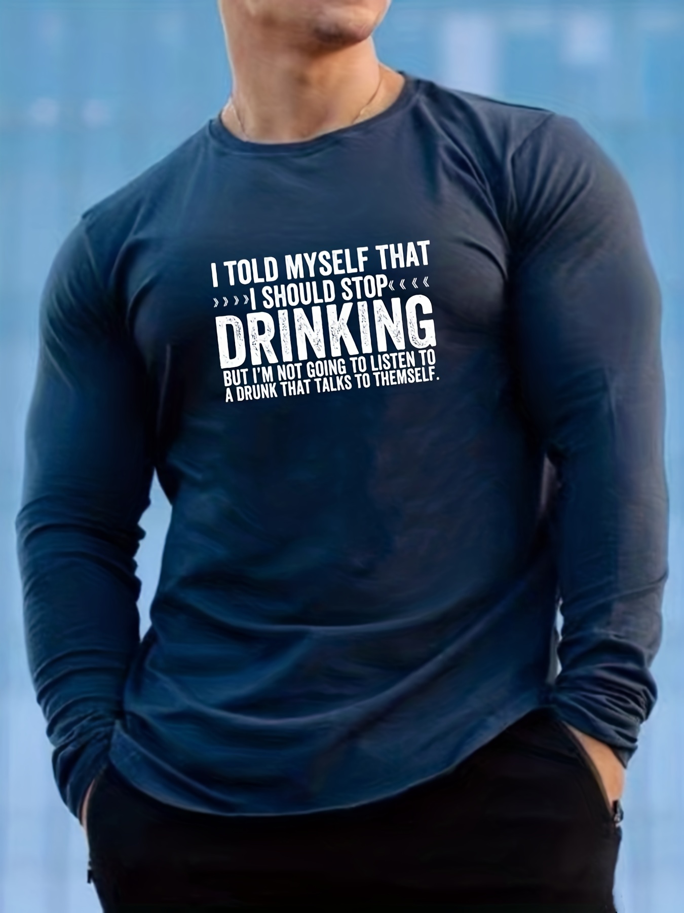 Whiskey Helps Impresión Camiseta Manga Larga Hombres - Temu