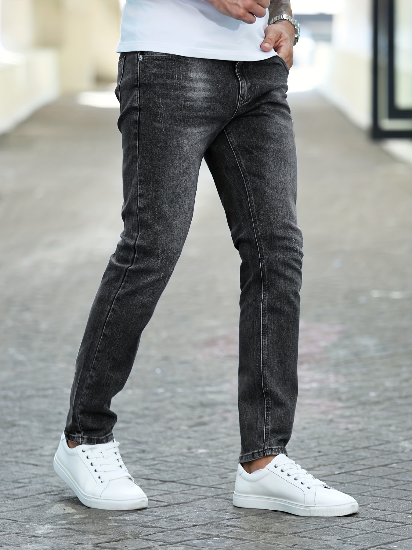 Classic Design Slim Fit Jeans Men's Casual Street Style - Temu Canada