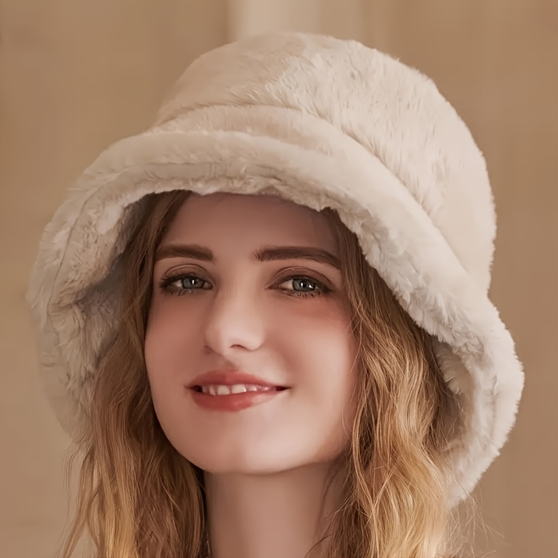 Solid Color Plush Bucket Hat Women Trendy Winter Warm Thick - Temu Canada