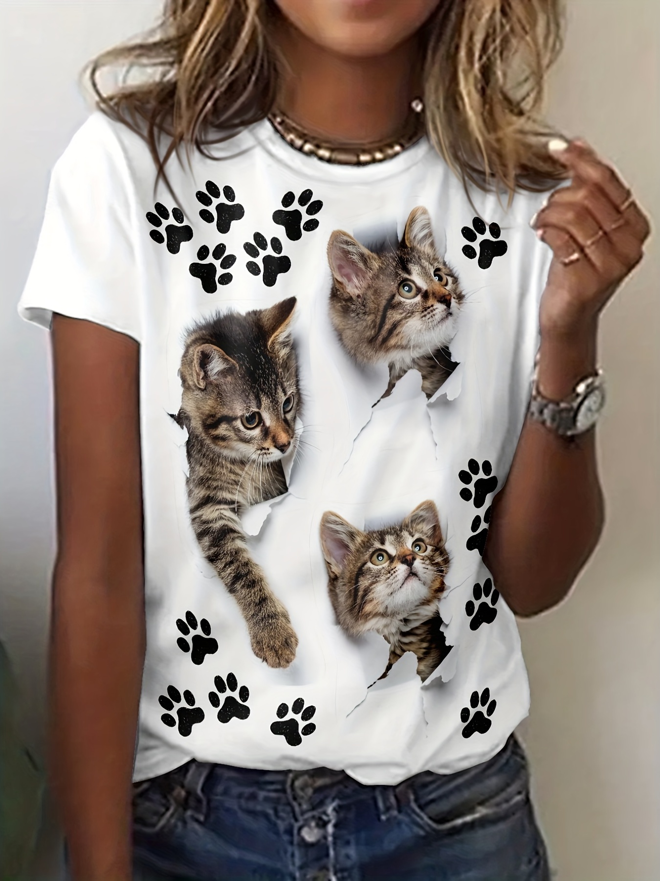  TUNUSKAT Womens Camouflage Cat T-Shirts Summer Casual Short  Sleeve Tops Pullover Crewneck Lightweight Print Tunic T-Shirts : Sports 