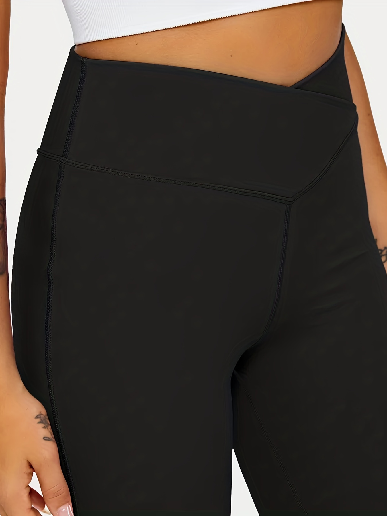 Women's Sports Pants Plus Size Plain Black Crossover High - Temu