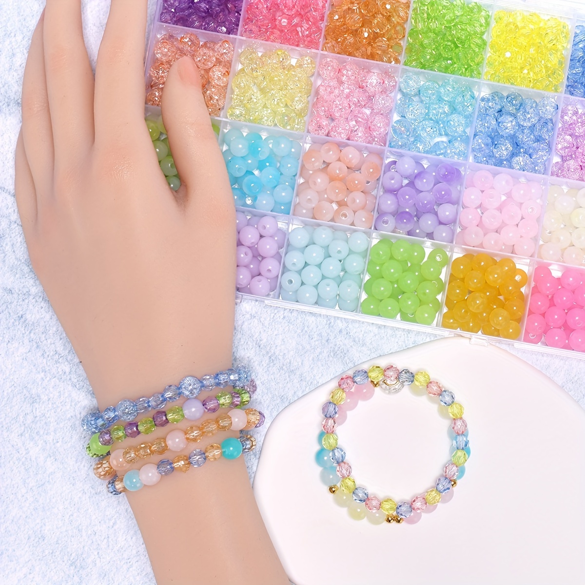 DIY Colorful Beads Bracelet Making Kit for Girls Birthday Gift, 8mm Acrylic  Transparent Bead in Bead Beads for Mobile Phone Chain Jewelry Making Kit