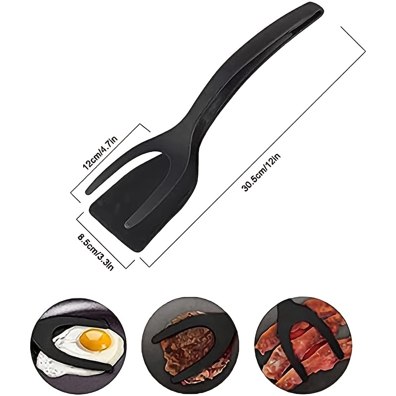 2 in 1 Egg Spatula, Silicone Fried Egg Grip Flip Tongs, Double Sided Spatula Turner, Multi-Purpose Non-Stick Kitchen Shovel for Bread Fish Pancake
