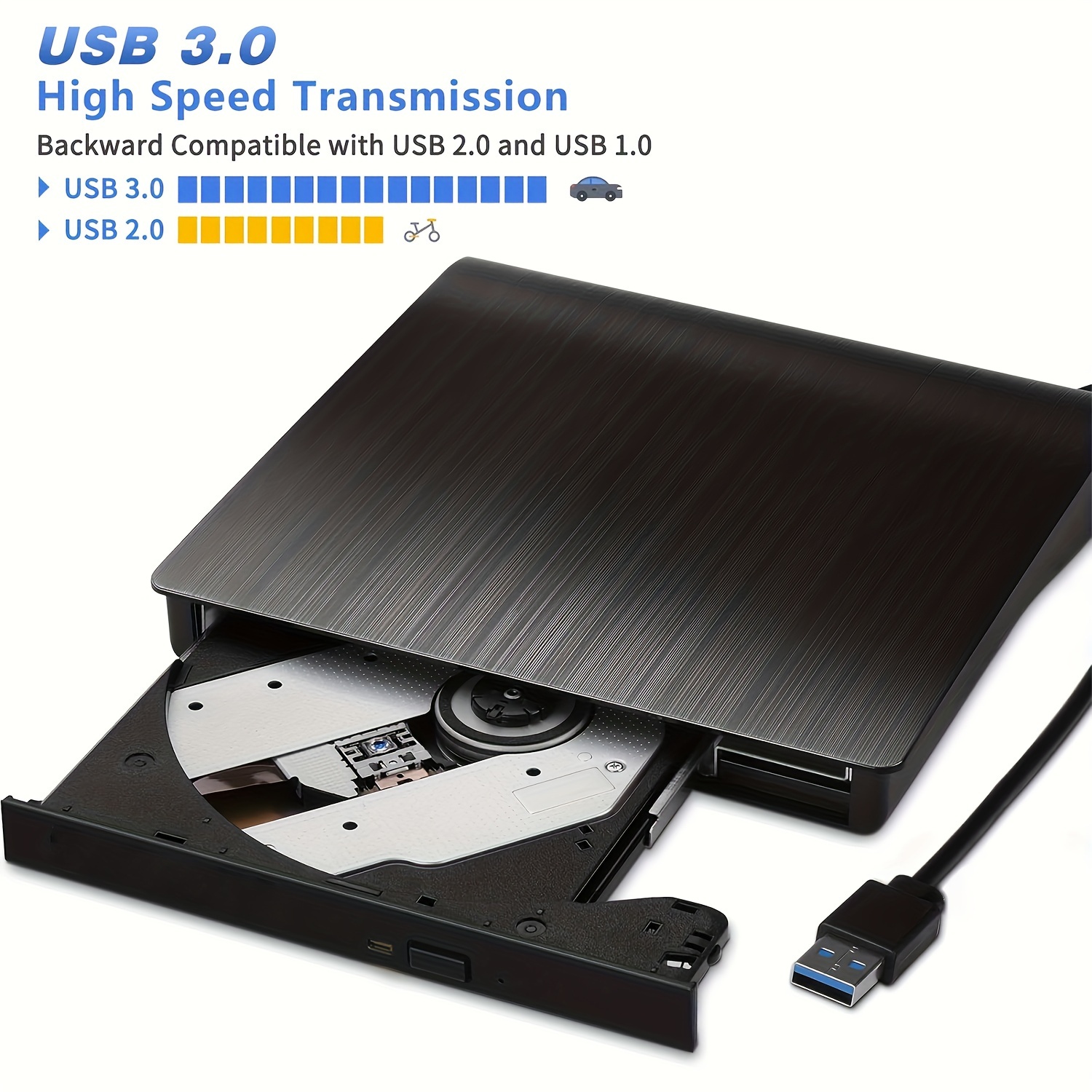 Lecteur de Cd Dvd externe, Usb 3.0 Portable Cd Dvd +/-rw Lecteur