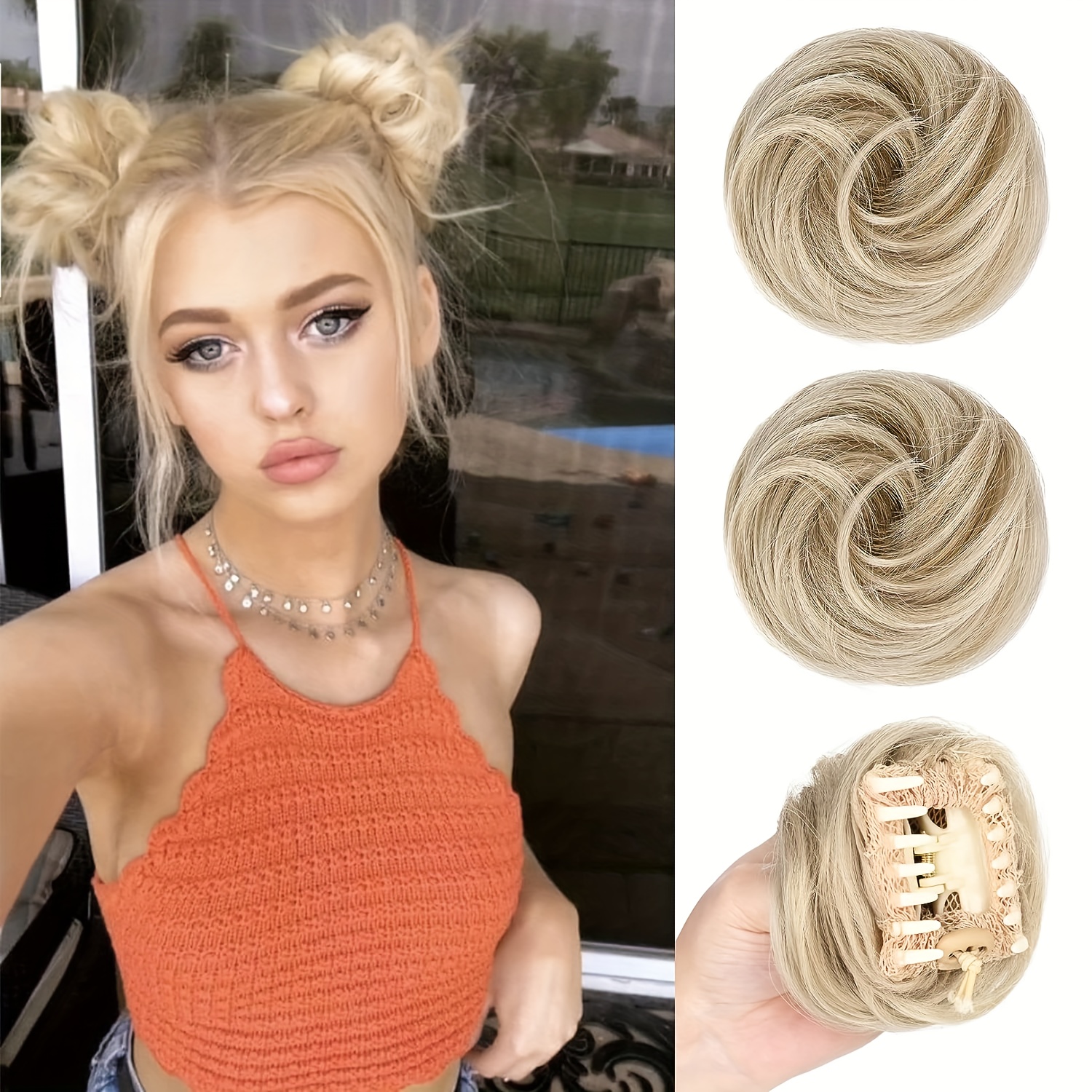 Mini Messy Kawaii Pigtail Extensions in Blonde