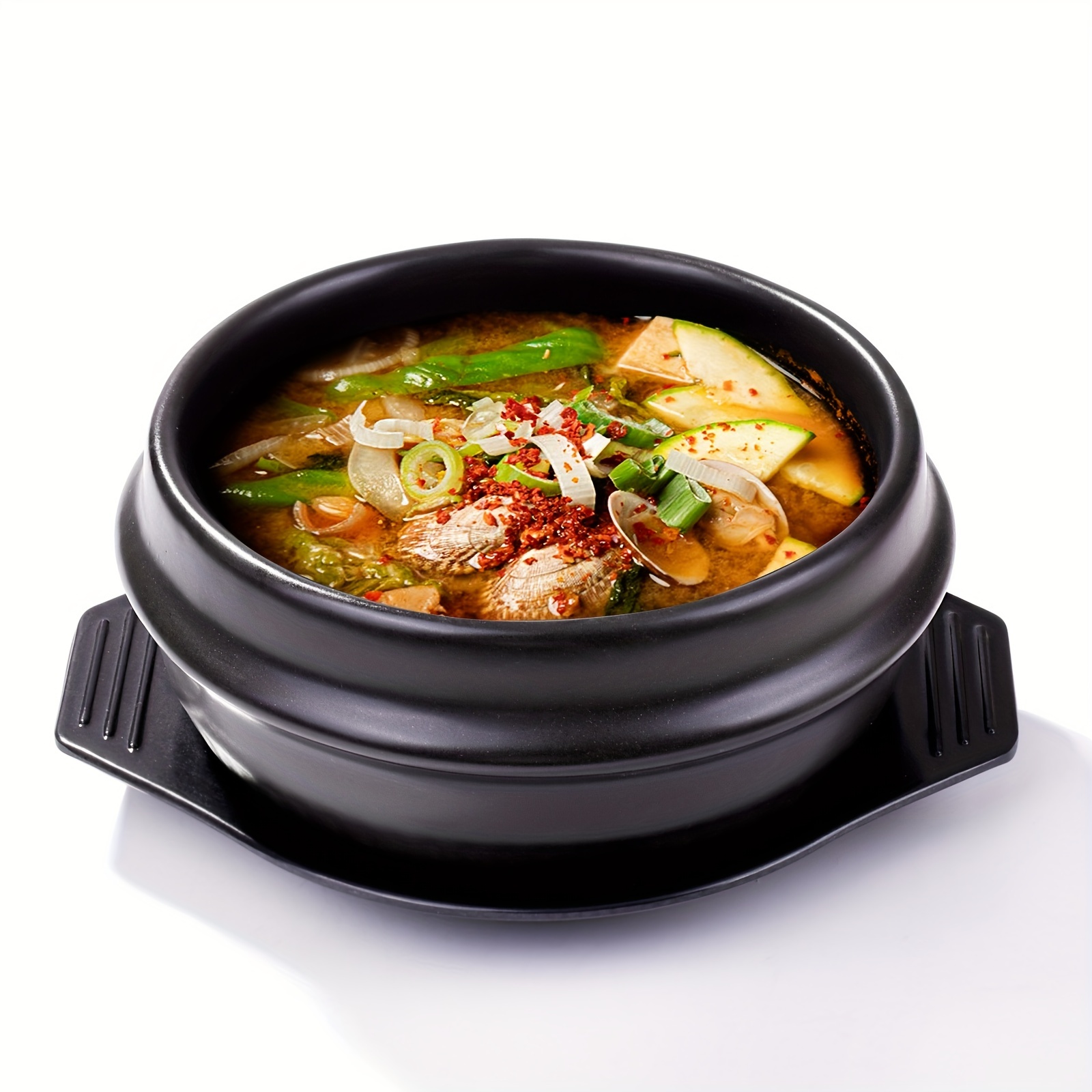  laffoonparts Korean Cooking Stone Pot Set, Premium Ceramic, D  6.3'' Stone Bowl Sizzling for Bibimbap and Soup, Korean Bibimbap Pot w/Tray  & Stainless Steel Spoon No Lid : Home & Kitchen