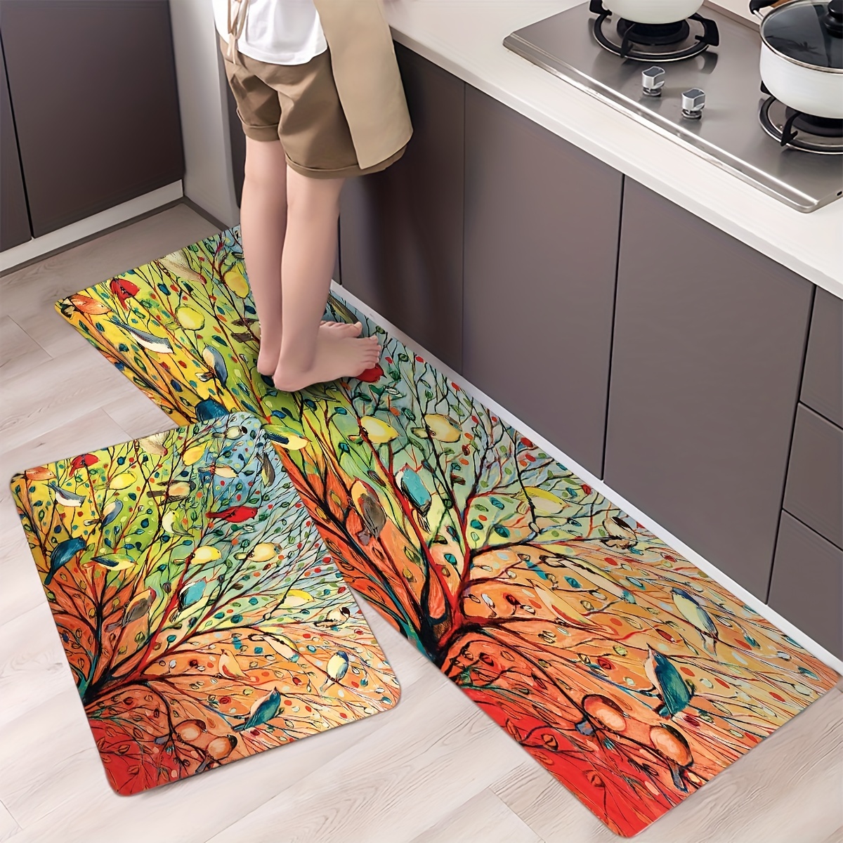 Taykoo 3D Print Anti Fatigue Kitchen Floor Mat Floor Mats For In Front Of  Thickened Flannel Kitchen Mat Padded Kitchen Floor Mats Foam Kitchen Mats