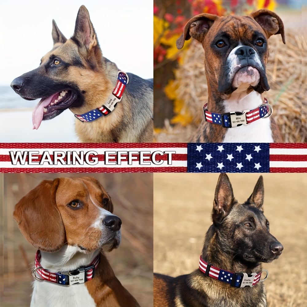 Adjustable Patriotic Nylon Dog Collar with American Flag Design