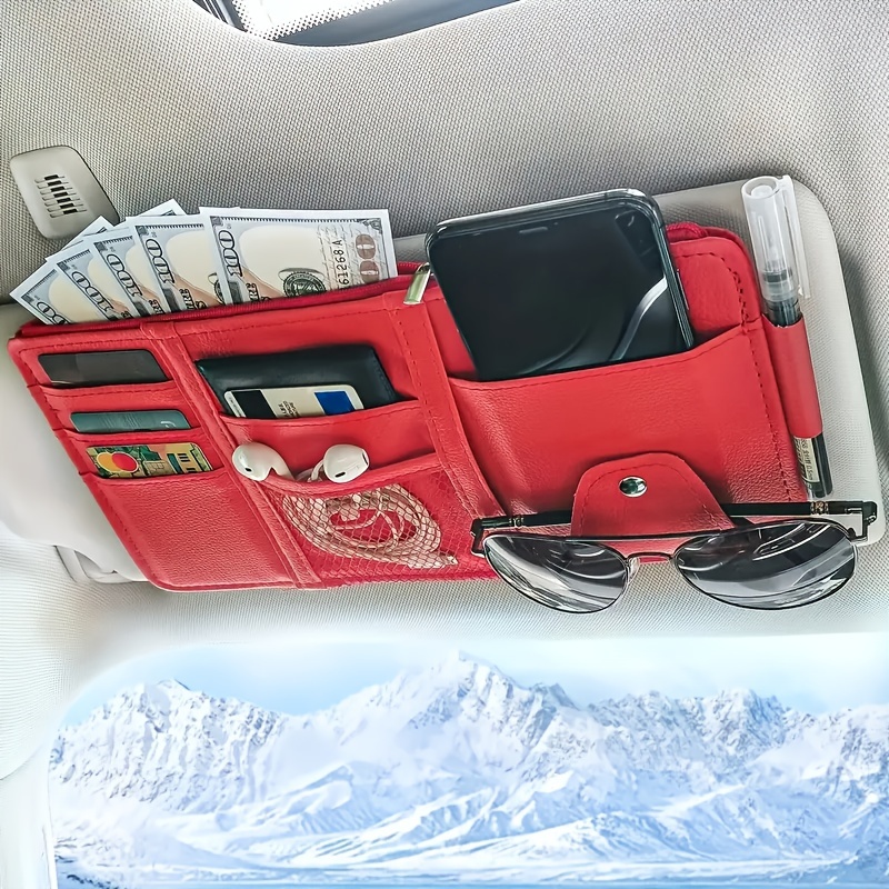 Organisateur de pare-soleil de voiture, porte-lunettes de soleil et poche  de rangement, pochette de caisse de carte avec fermeture à glissière  multi-poches Accessoires intérieurs automatiques