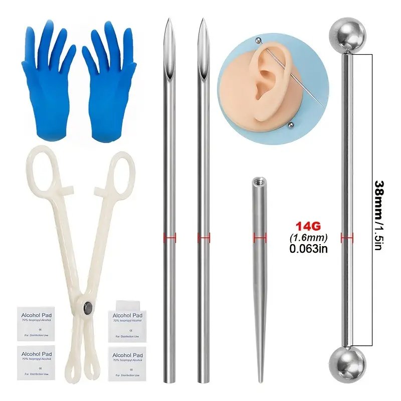 Body Piercing Kit Surgical Steel Threaded Taper Pin Needles Lip