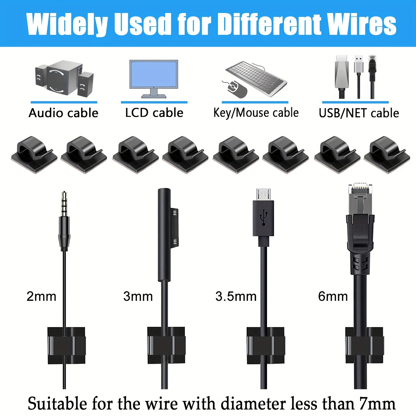 Clips Cables 10/20/50 Uds. Gestión Cables Autoadhesivos - Temu Chile