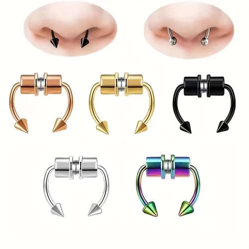 1/2/5pcs Stainless Steel Magnetic Septum Nose Ring, Body Jewelry For Men