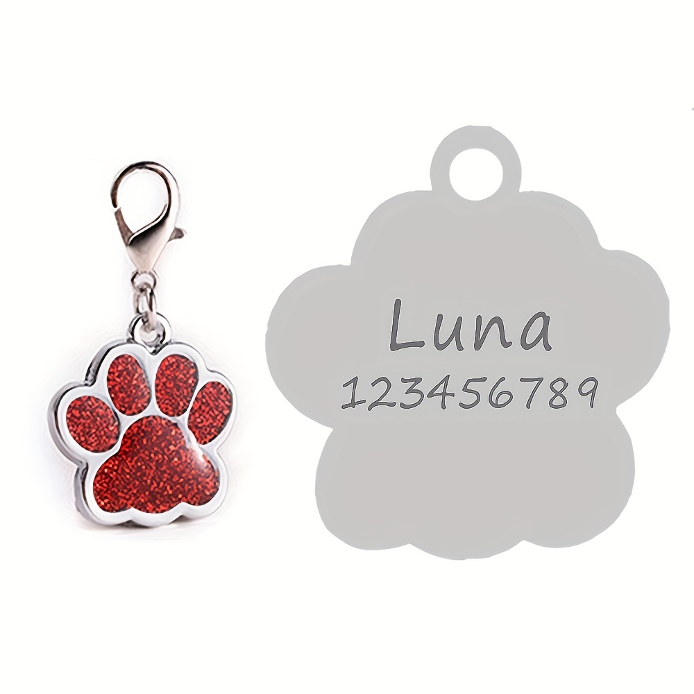 io tags Pet ID Tags, Personalized Dog and Cat Tags, Custom Engraved, Easy  to Read, Cute Glitter Paw Tag (Pink)