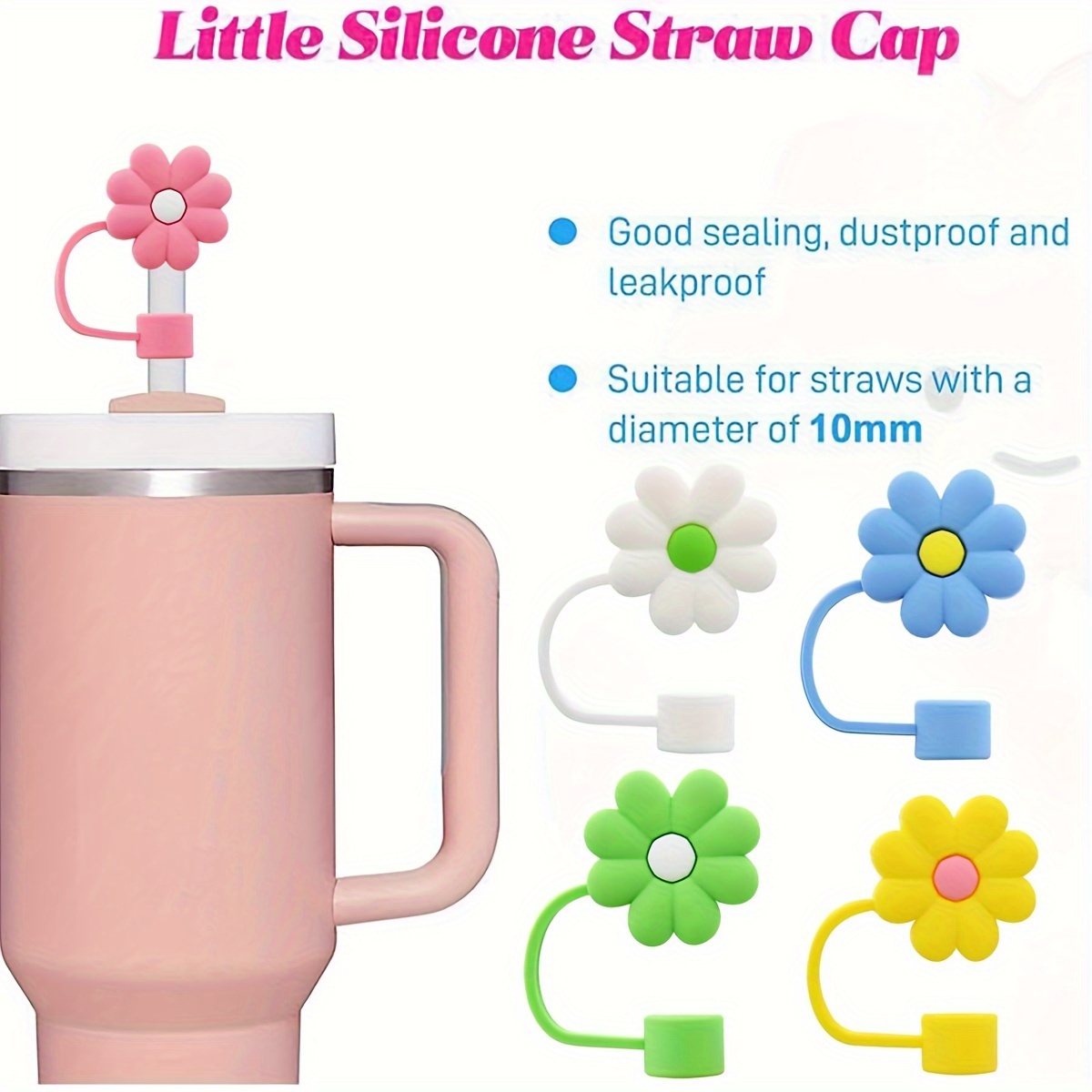 5pcs Straw Tips Cover, Reusable Straw Toppers, Cute Cartoon Flower Silicone  Straw Sleeve Caps, Decorative Straw Caps, For Party Favor Bags,Birthday