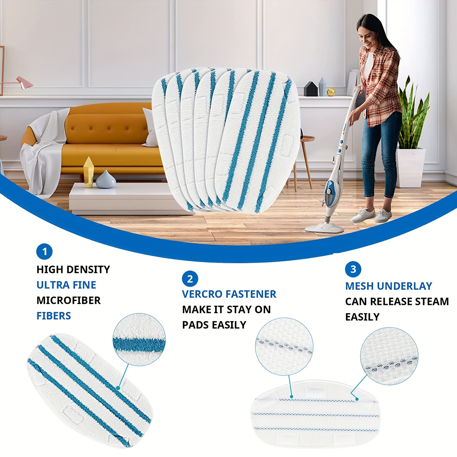 10 Pack Replacement Steam Mop Pads Compatible PurSteam PurSteam