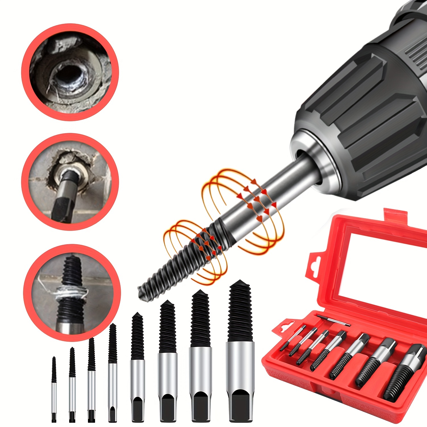 8pcs) Pipe Screw Extractor Set,Damaged Screw Broken Bolt Water Pipe Remover  Set