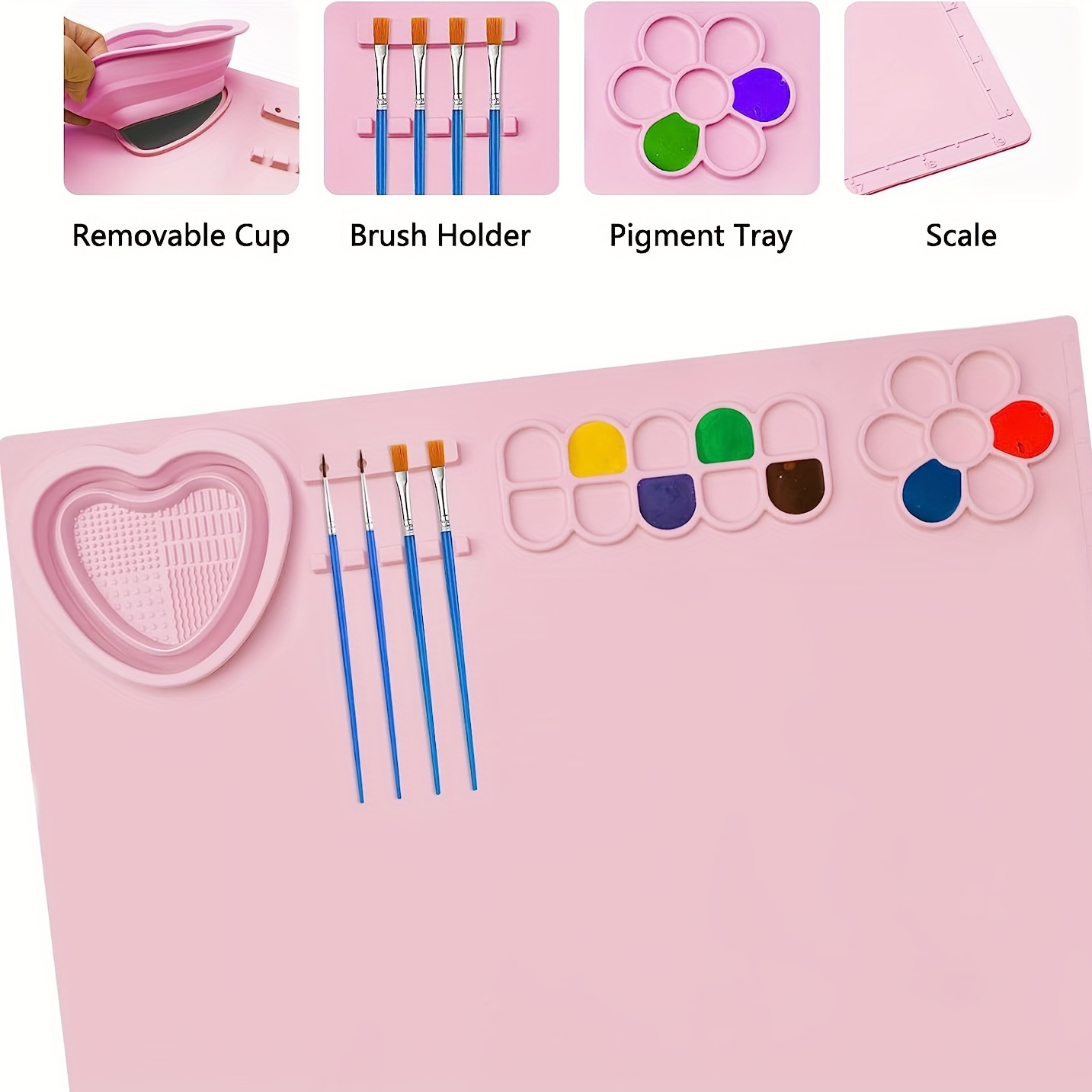 Silicone Craft Mat, Silicone Painting Mat, Silicone Art Mat with Cup &  Brush Hol