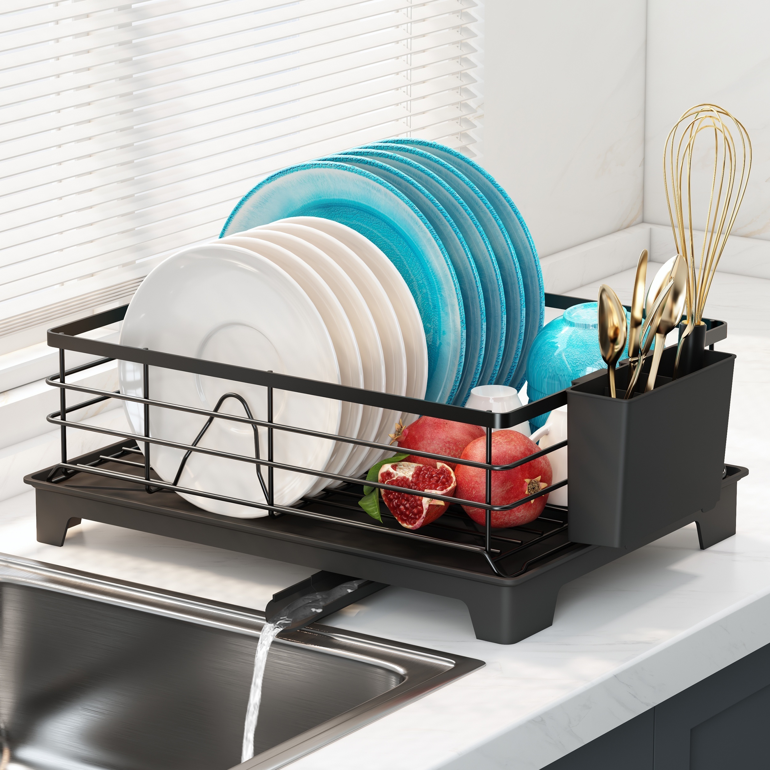 MAJALIS 2 Tiers Metal Dish Rack Dish Drying Rack with Drainboard Set  Cutlery Holder Cutting Board Holder