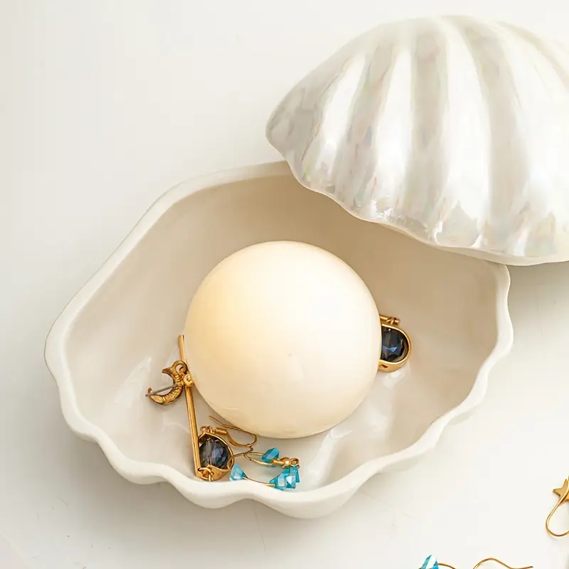 легкая роскошь креативная керамическая раковина для макияжа, ящик для хранения, раздельный ящик для украшений, хранение колец и ожерелий, вешалка для ключей, детали 5