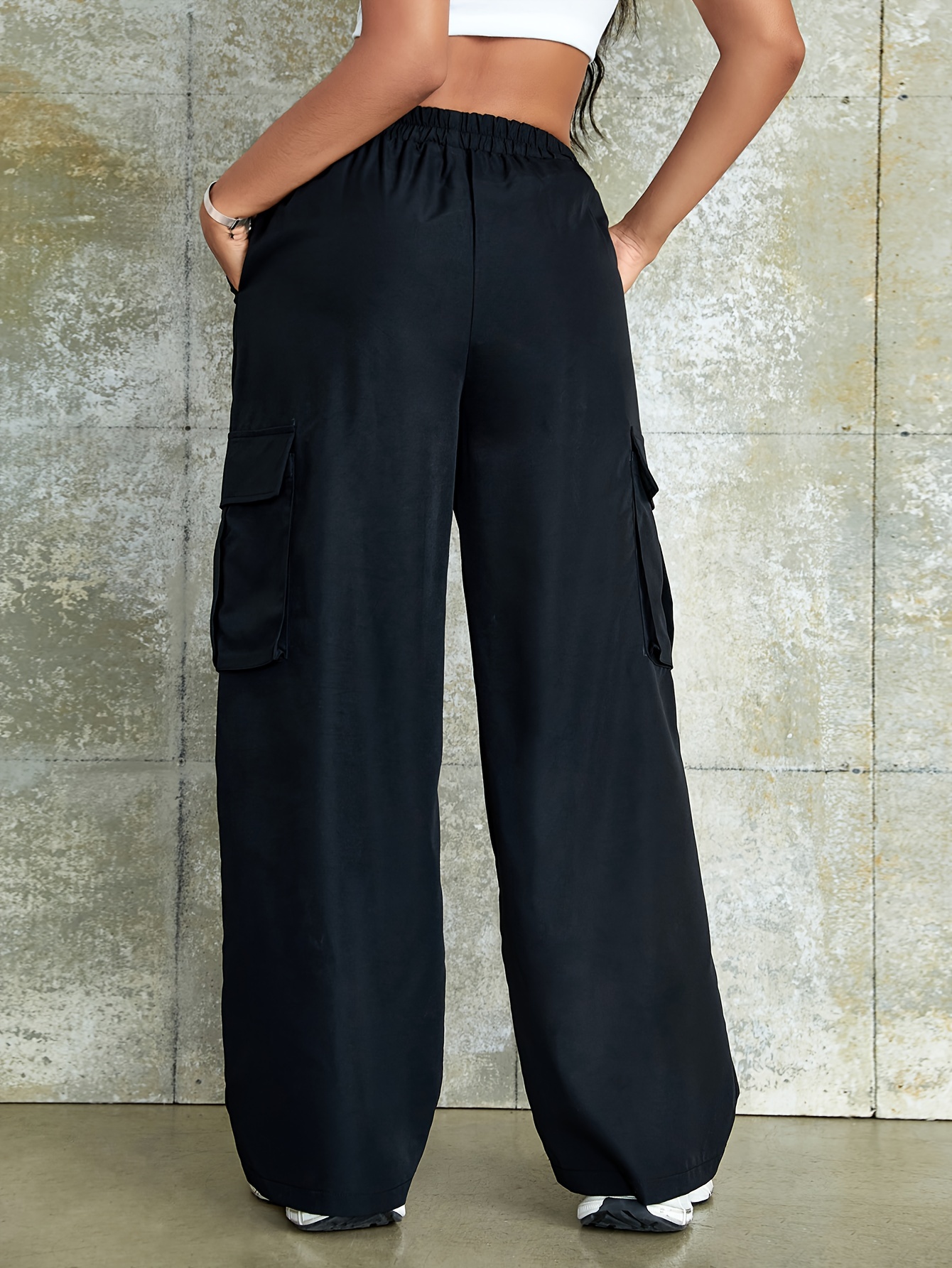 Cargo Pants Women Low Waisted Baggy Wide Leg Straight Elastic