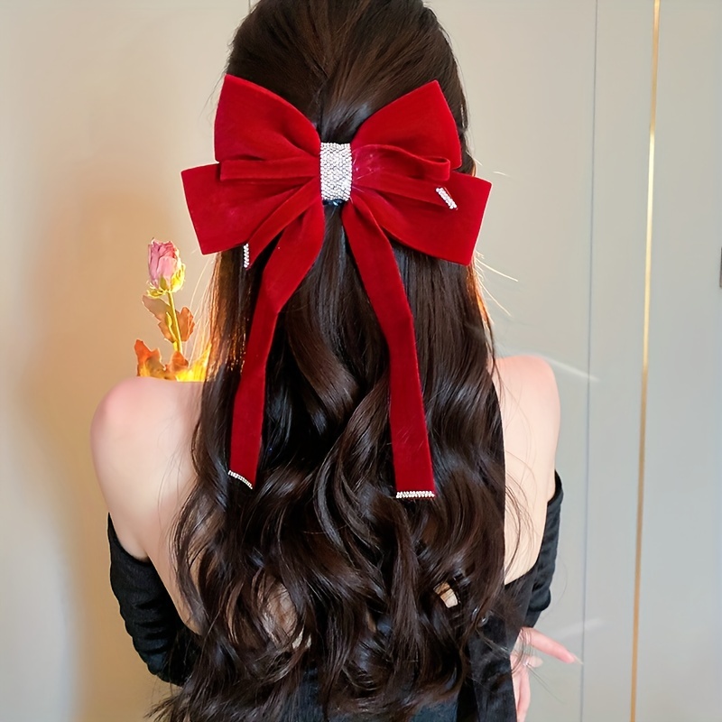 Fashion Hairpin Women Girls Headdress Ribbon Bowknot Ponytail Clips Big Bow  RED 
