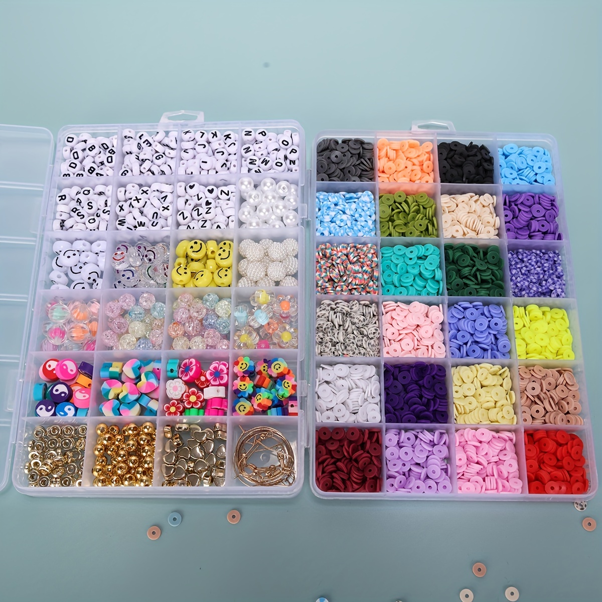 Perles d'argile plates pour le kit de fabrication de bracelets de bijoux,  kit de fabrication de perles heishi en polymère plat Diy Arts & Crafts