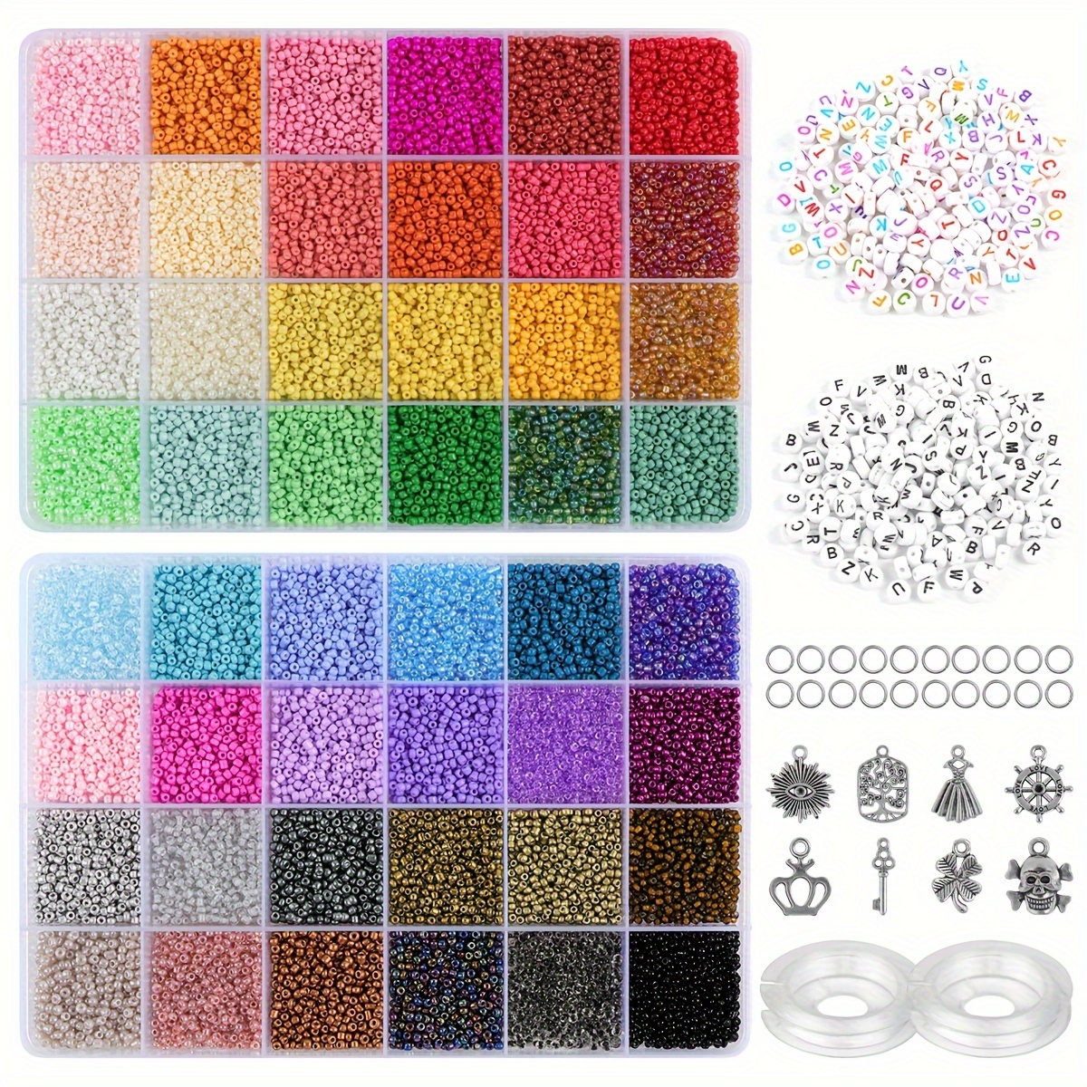 Beads for Threading, 12200 Pieces Seed Beads Bracelets Beads Set 3 mm  Chains DIY Glass Bead Set, Colourful DIY Bracelet Necklaces Jewellery  Beads