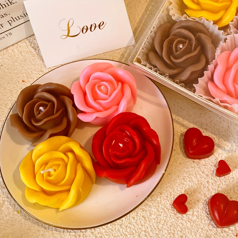 Valentine's Theme Candle Silicone Molds Heart Rose LOVE Pattern Moulds  Handmade Fragrance Gypsum Resin Soap Cake