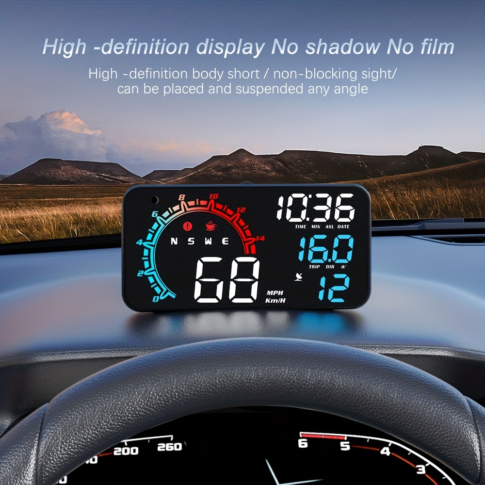 Digital GPS Speedometer, Car Universal HUD Head Up Display with Speed MPH,  Compass Driving Direction, Fatigue Driving Reminder, Overspeed Alarm Trip