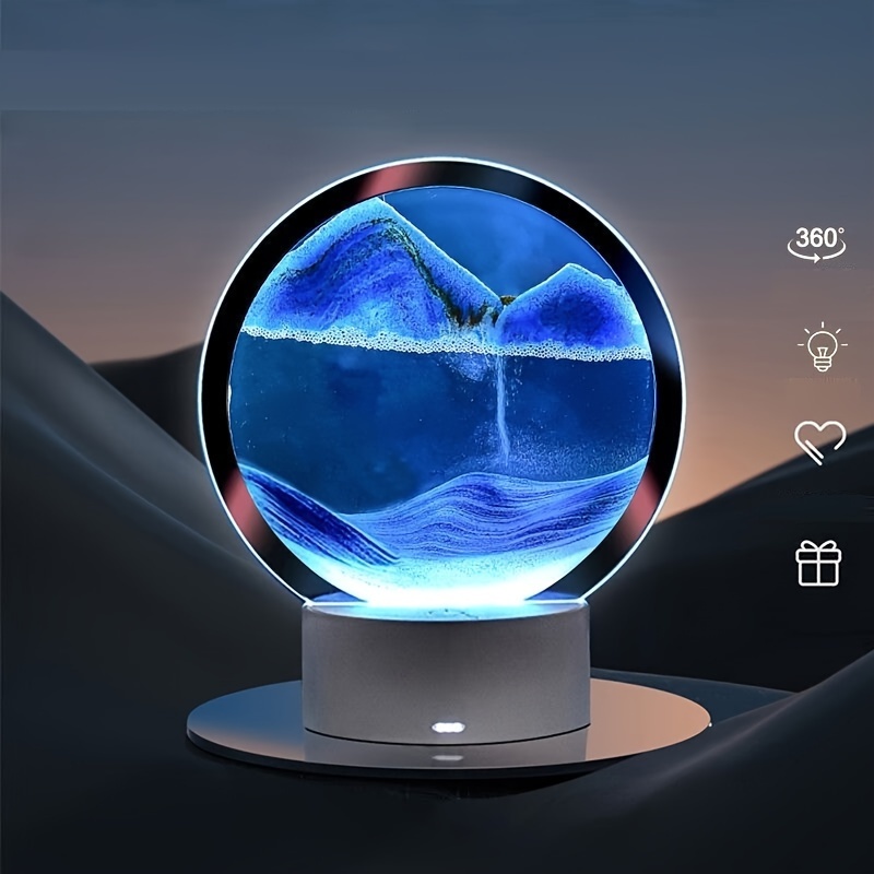 Lampe de table de peinture de sables mouvants, image d'art de sable mobile  ronde 3D avec lumière LED, décor en verre rond dynamique de scène de sable