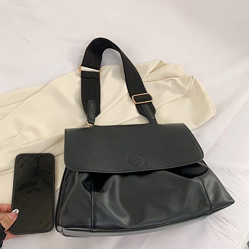 Minimalist Baguette Bag Medium Flap Black Adjustable Strap