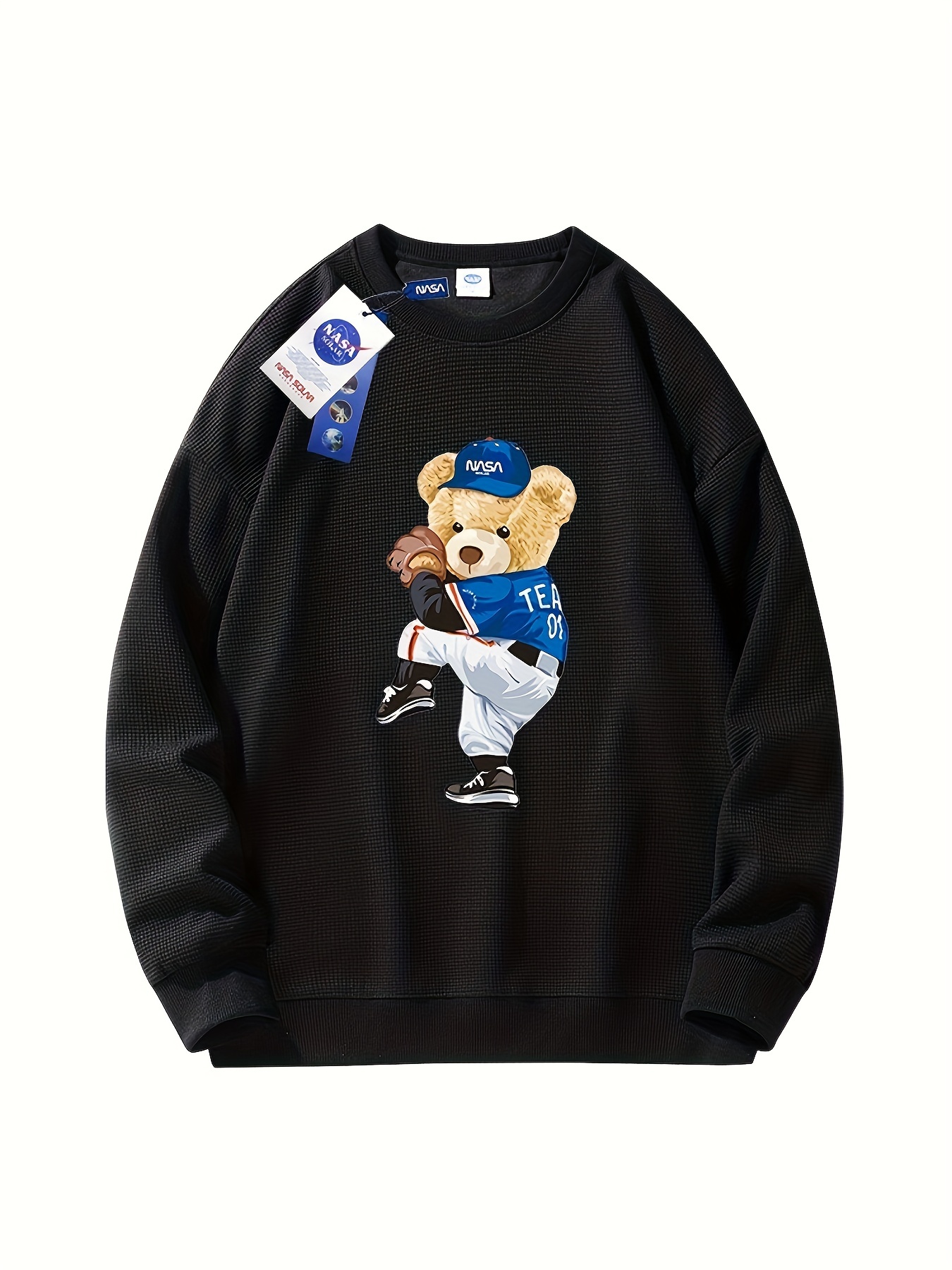 Teddy Bear Print Mens Trendy Comfy Sweatshirt Casual Slightly Stretch  Breathable Long Sleeve Top For Outdoor - Sports & Outdoors - Temu