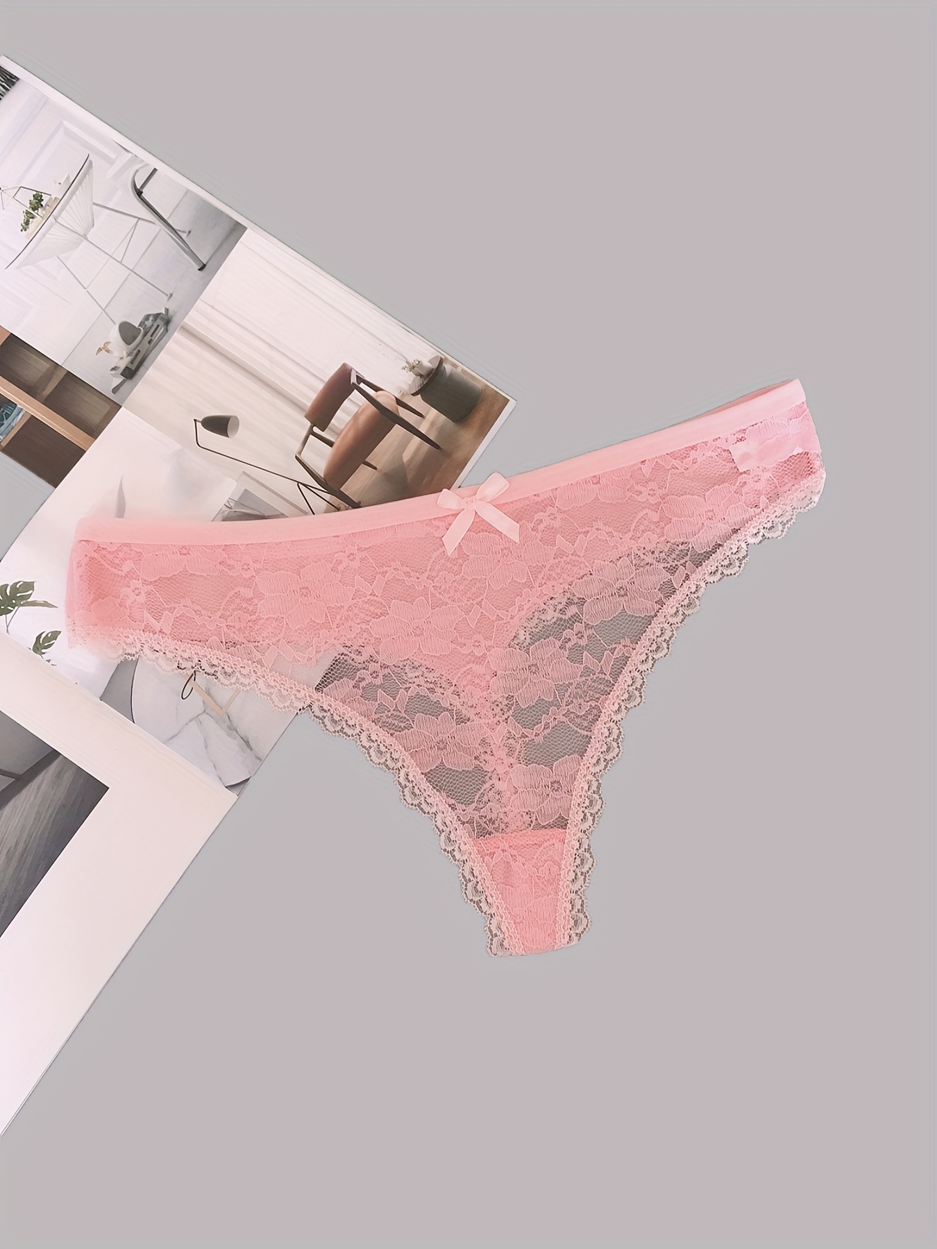 Contrast Lace Cheeky Panties Semi sheer Hollow Drop Waist - Temu