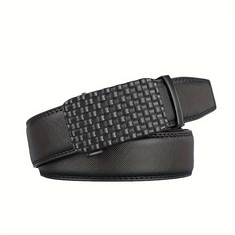 New Leather Belt Automatic Buckle First Layer Cowhide Checkerboard Genuine  Leather Men's Belt Business Casual Leather Belt - Temu