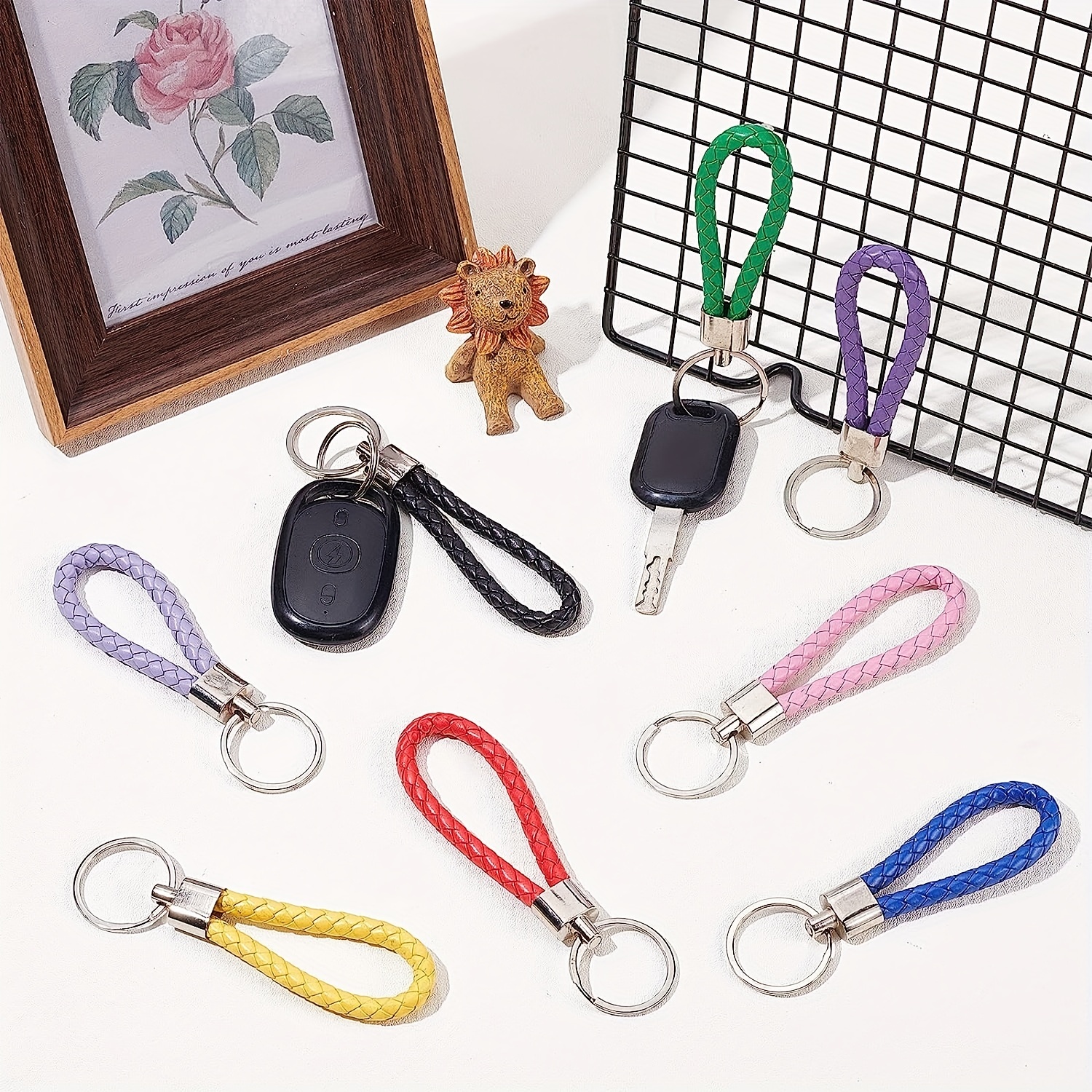 Braided Pu Leather Fob Keychains Key Rings With Lobster Clasp