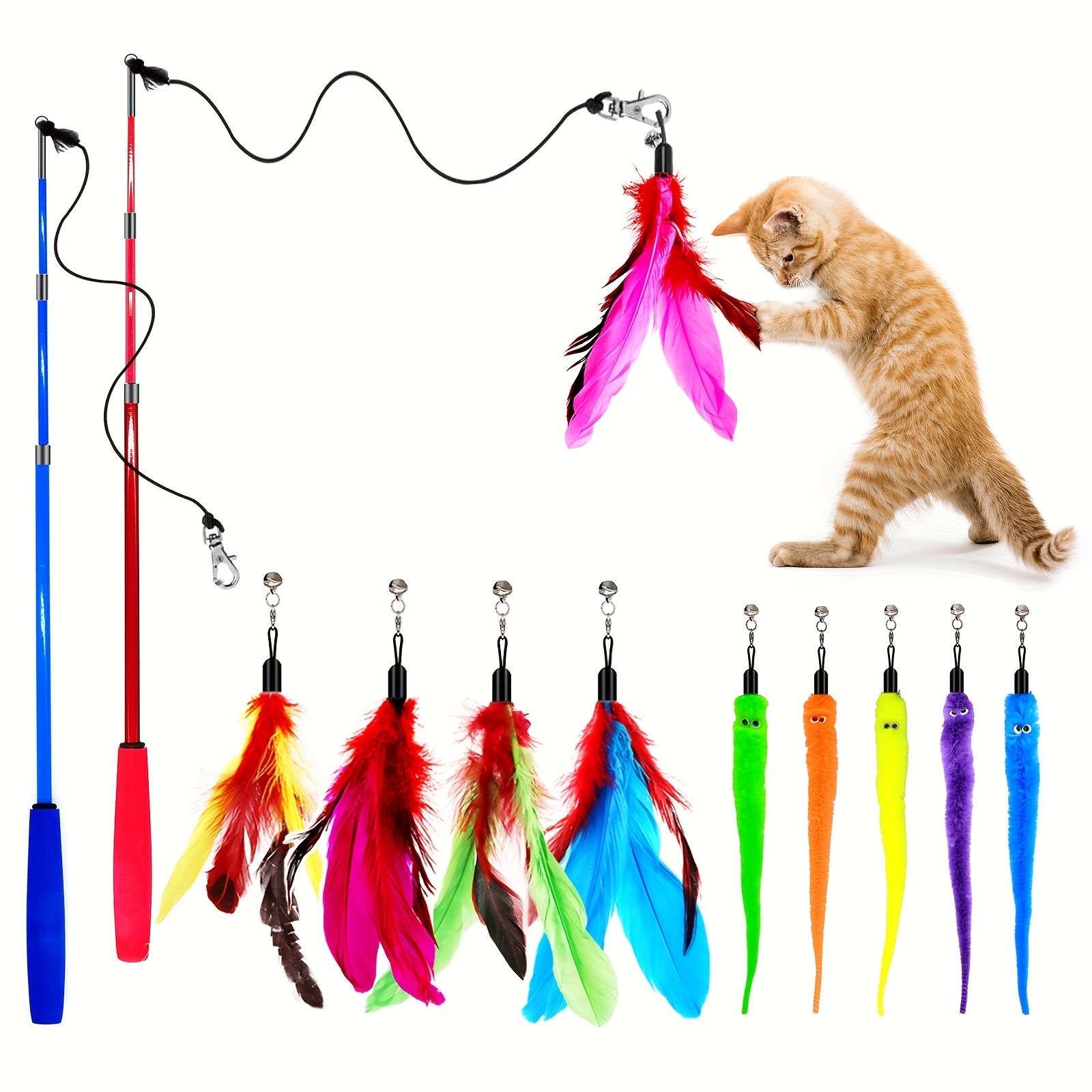 Interactive Cat Teaser Stick Feather Toy Adjustable Steel - Temu