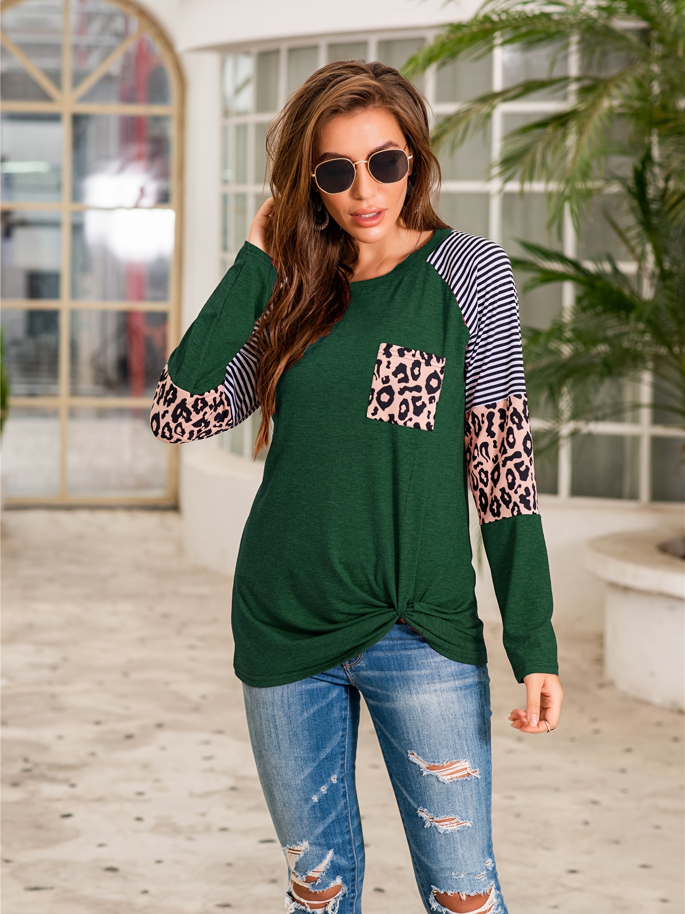 Compre 2023 verão blusa feminina casual solto moda leopardo listra