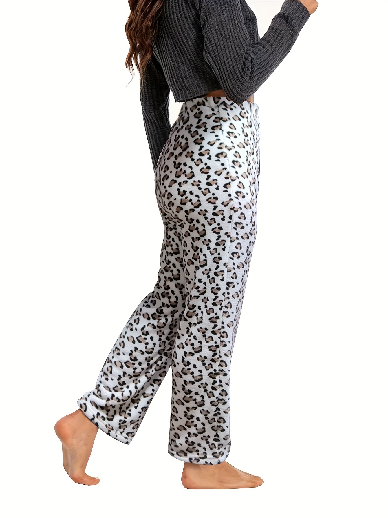Women Lounge Pants, Women Casual Pants Elastic Tie Waist Snug Fit Leopard  Print Soft Classic Pockets For Sports For Lady White XL