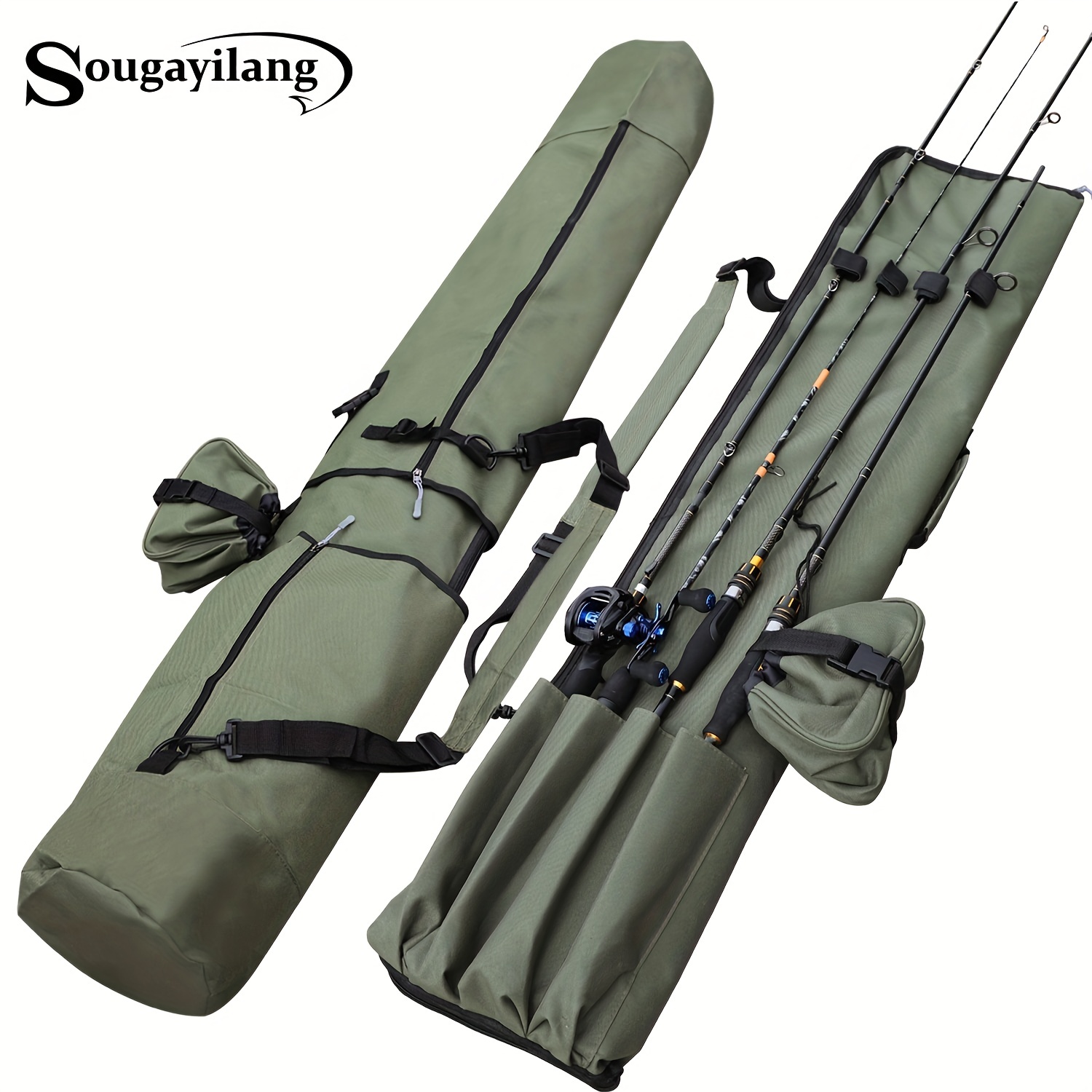Sougayilang Fishing Rod Bag Canvas Rod Case Pole Storage Bag