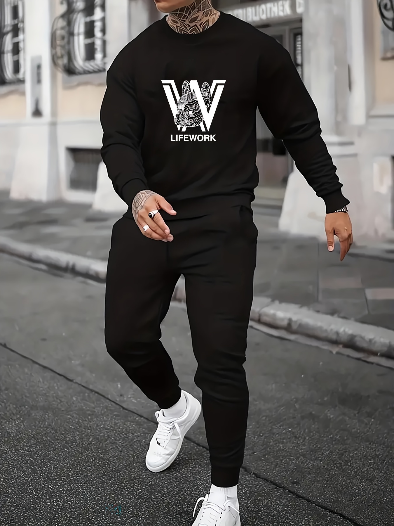 Black White Men's Outfits Casual Crew Neck Long Sleeve T - Temu