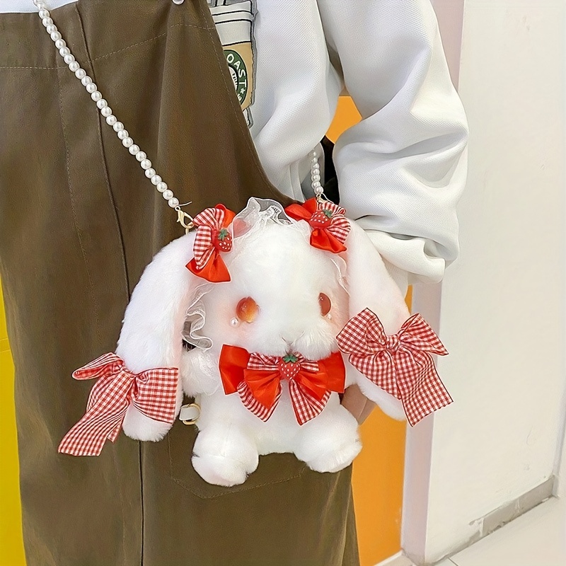 Strawberry Bunny Rabbit Plush Handbag Purse Furry Soft Kawaii Babe