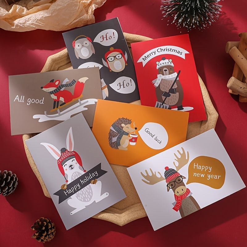 6pcs Happy Holiday Greeting Cards With Envelopes Lovely Animals Holiday  Greeting Cards Come In A Loose Pack Box Christmas Card Category 15 10cm  Suitable For Everyone On Your Christmas List | Check