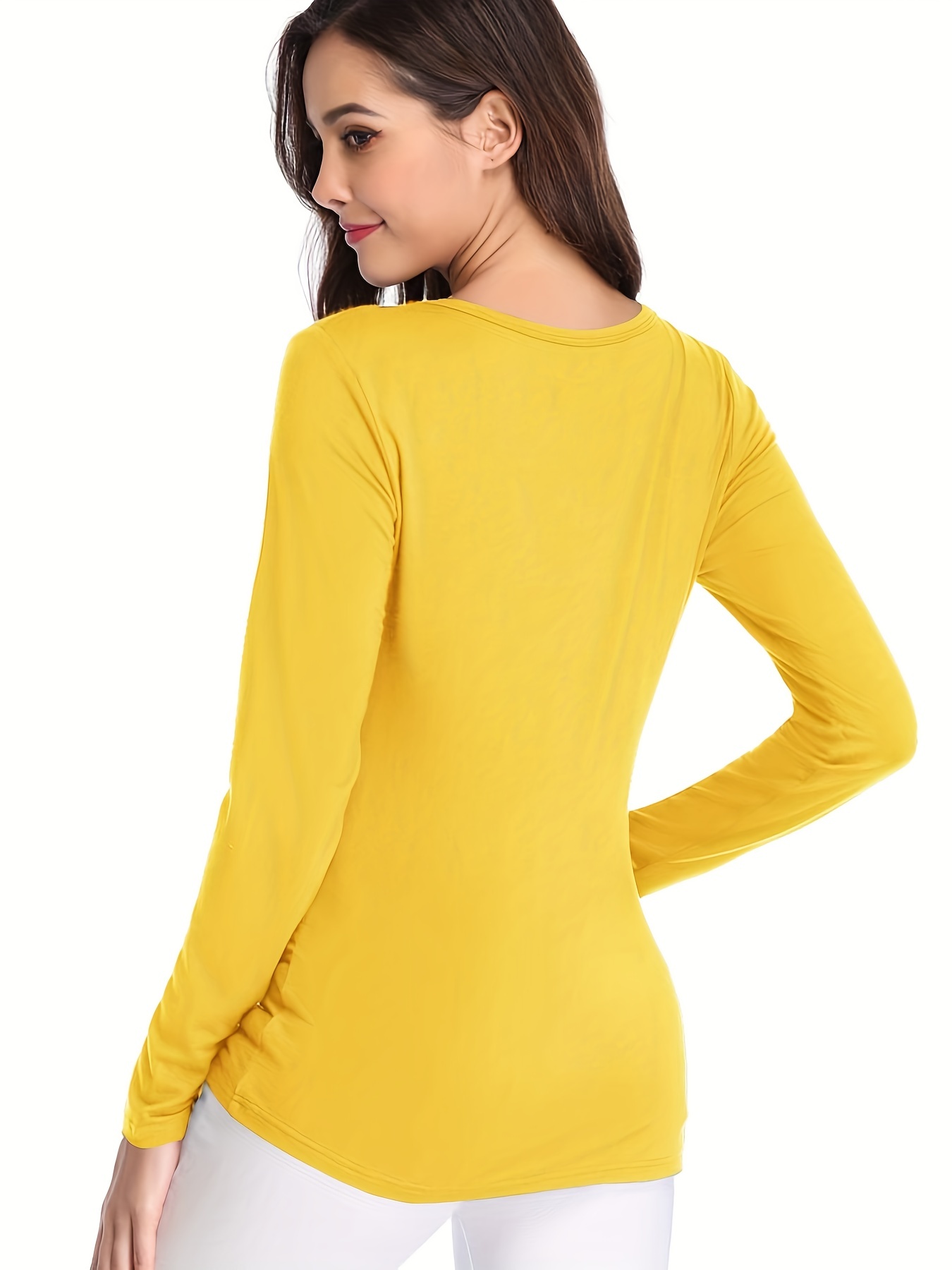 Solid Crew Neck T-shirt, Casual Long Sleeve Lim Top For Spring & Fall, Women's Clothing