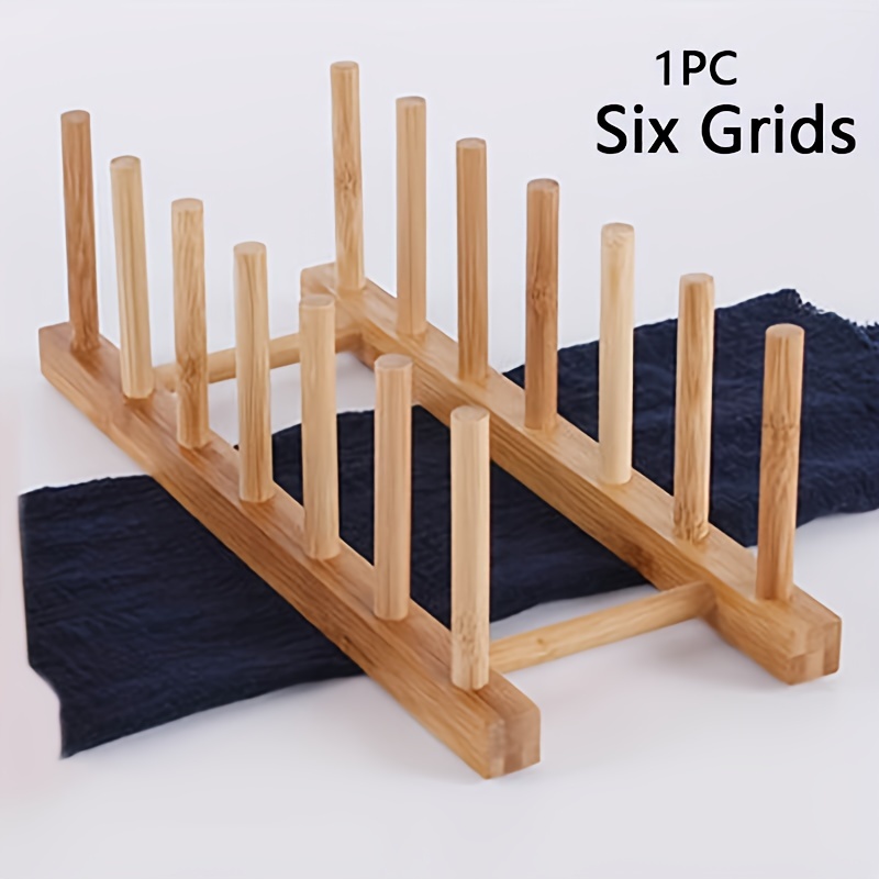 1pc Bamboo Dish Rack Bamboo Cutlery Drainer Bowl Storage Rack, Cup Holder Storage Rack (), Drain Rack - 6 Compartments Kitchen Supplies