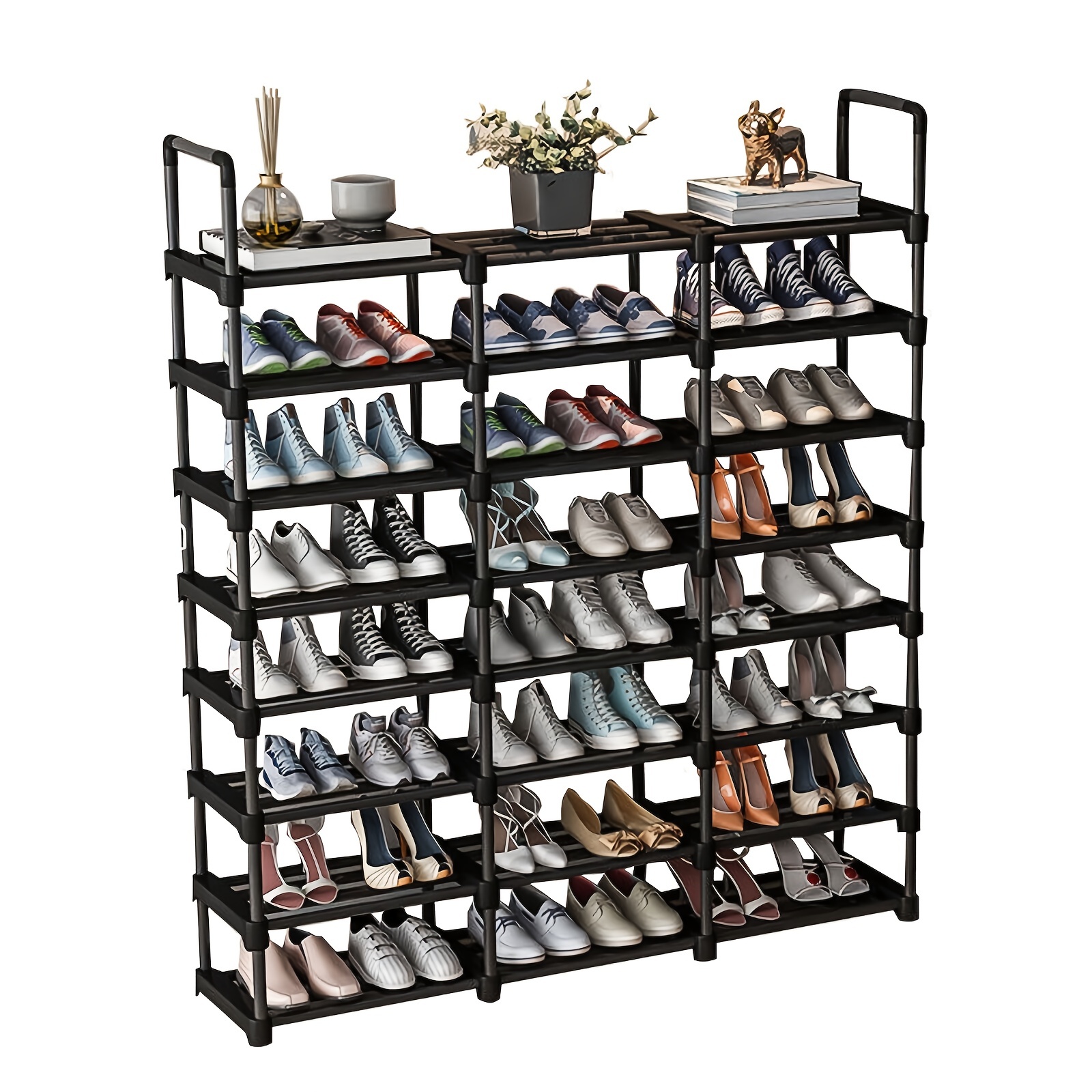 Zapatero y zapatero de 3/4/5 niveles, organizador de almacenamiento de  zapatos con parte superior de madera, torre de zapatos de metal resistente  para
