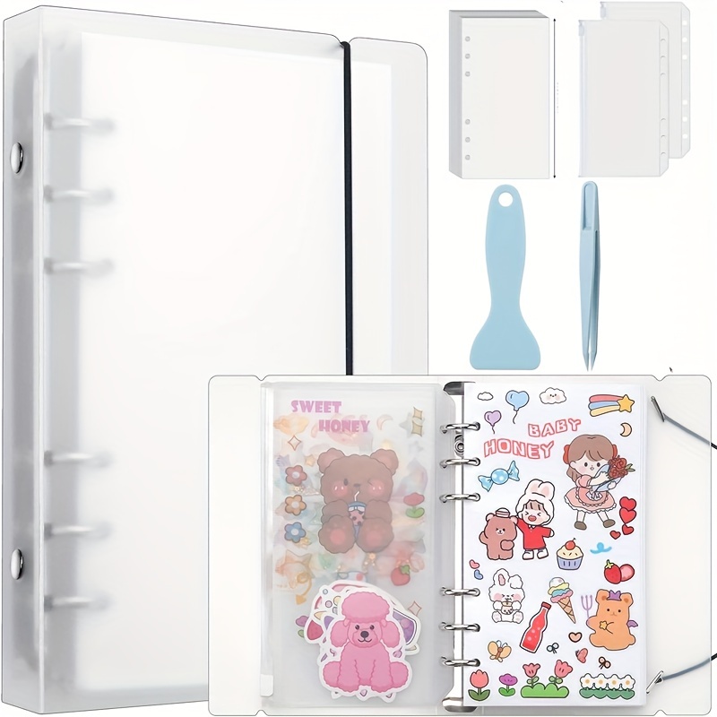 

1pc Reusable Sticker Album, A6 Reusable Sticker Collecting Album Book, 80 Sheets With Pockets, Sticker Collecting Album With Tweezer And Spatula