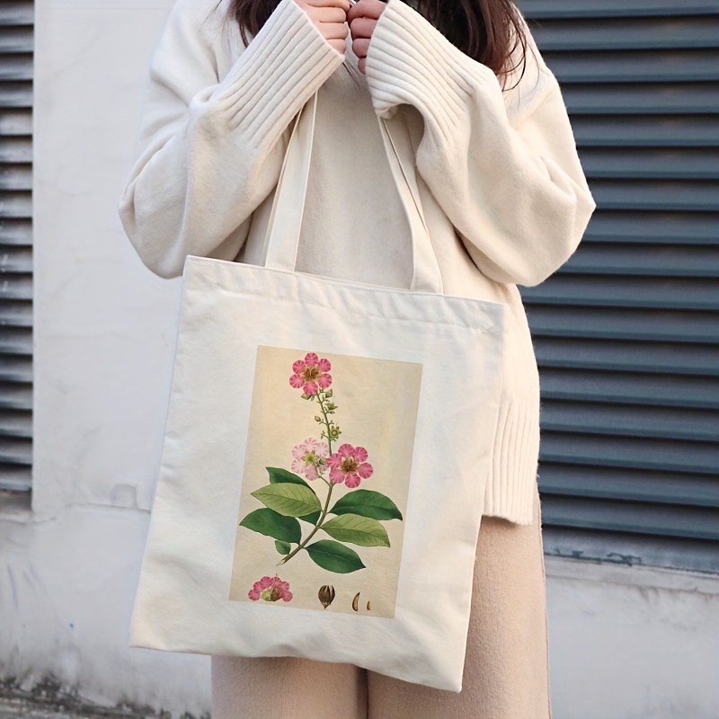 Art Flower Print Canvas Tote Bag Aesthetic Large Grocery - Temu
